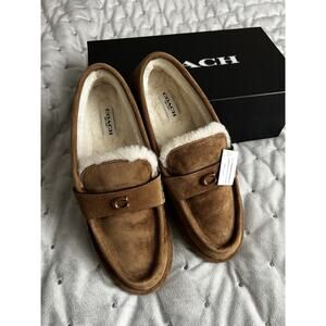 COACH Sz 7 Forest Cozy Shearling Moc Slippers